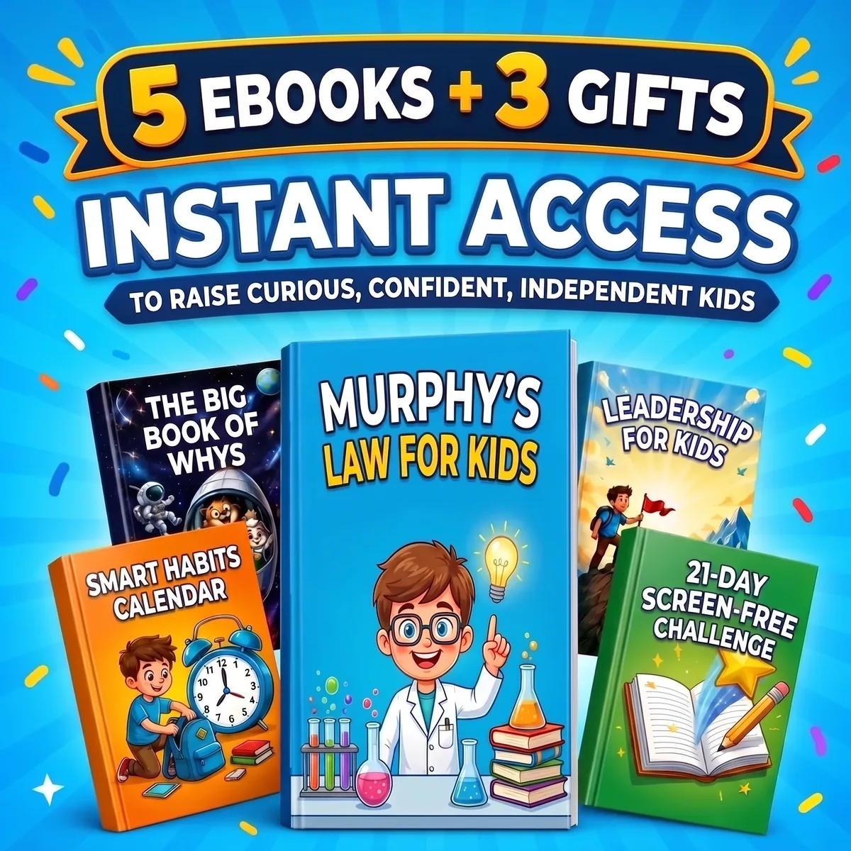 The five books and three gifts in the bundle