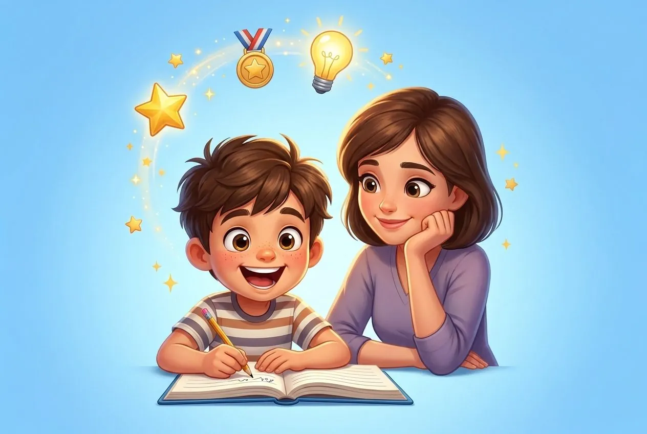 A boy and his mom enjoying a book together