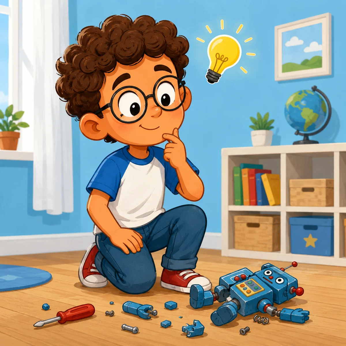 A boy thinking through how to solve a problem