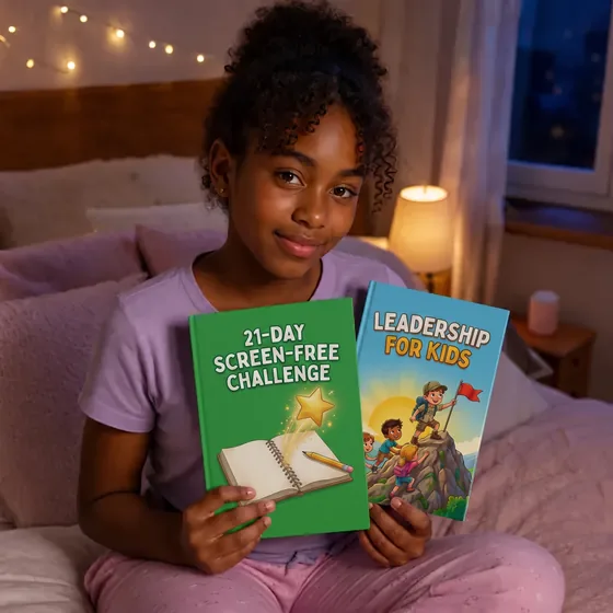Salomé, from Santo Domingo, Dominican Republic, in her room with The 21-Day Screen-Free Challenge and Leadership for Kids