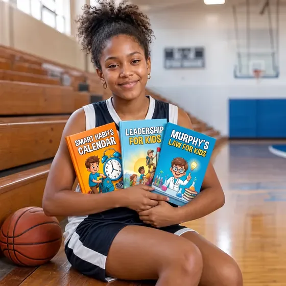 Nicole, from Atlanta, United States, at the gym with three of her books