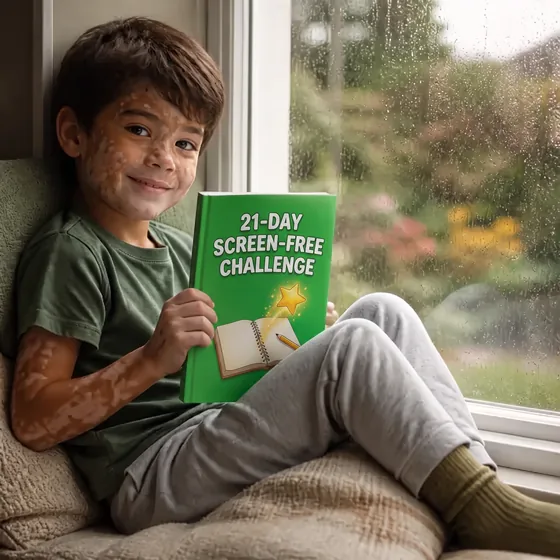 Mateo, from Madrid, Spain, by the window with The 21-Day Screen-Free Challenge